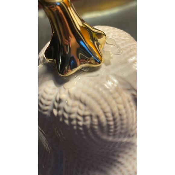 Decorative Ceramic Pumpkin set of 2 Halloween decor white gold top 6" READ - Picture 6 of 6